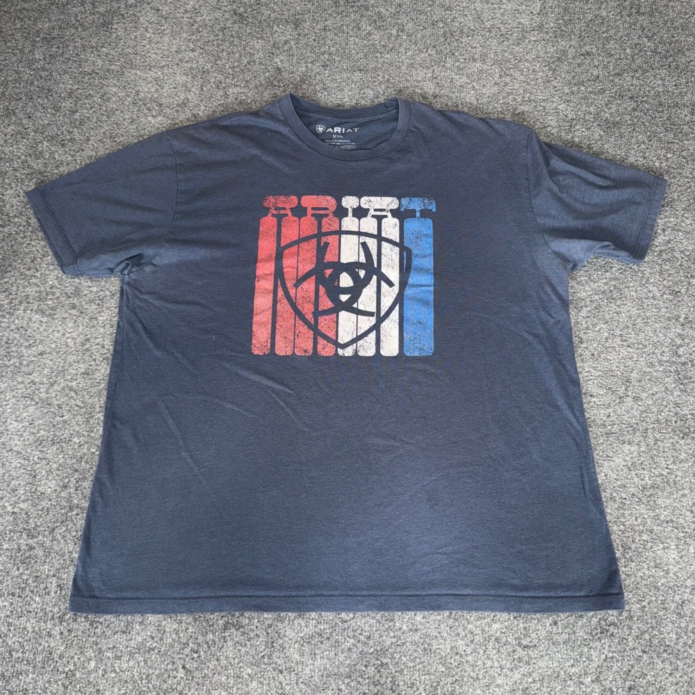 Ariat Mens XXL Blue Patriotic Graphic T-Shirt Short Sleeve Western Cowboy Tee